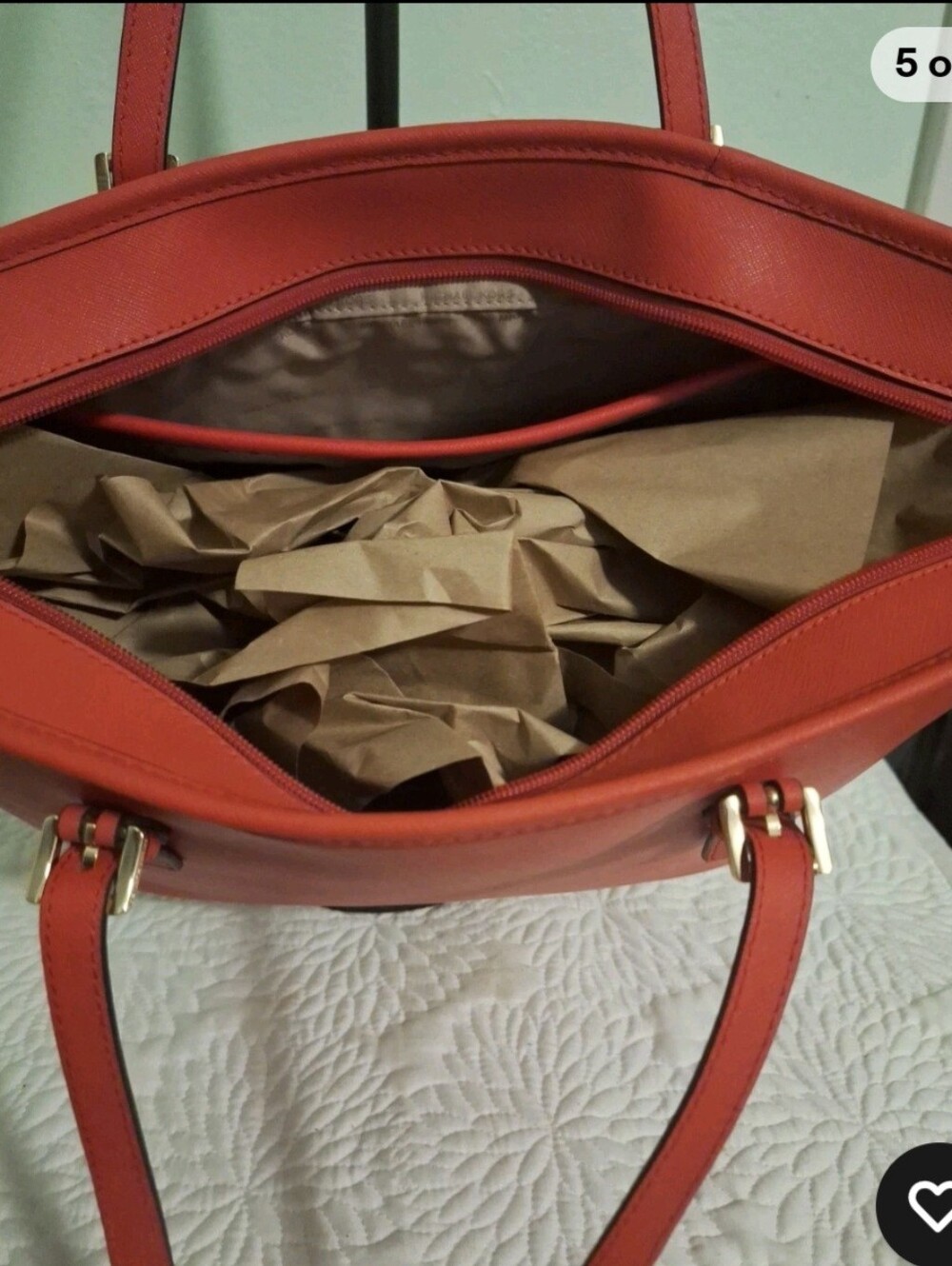 Michael Kors Bright Red Saffiano Leather Tote with Gold Hardware - Picture 5 of 6